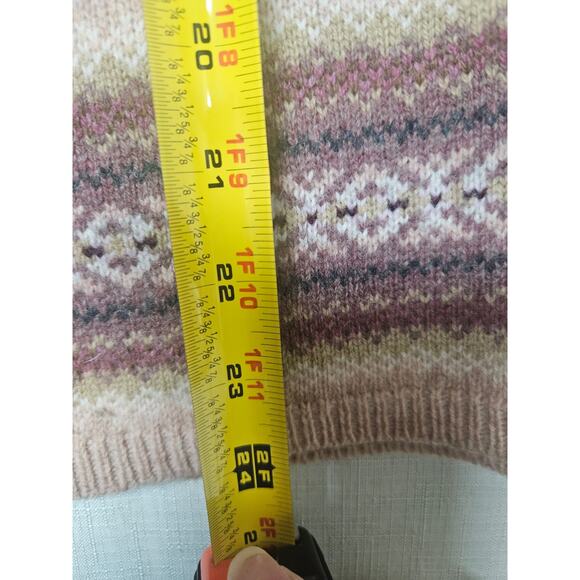 Vintage LL Bean 100% Lambswool Size Large Fair Isle Knit Pullover Sweater Pink - Picture 6 of 7